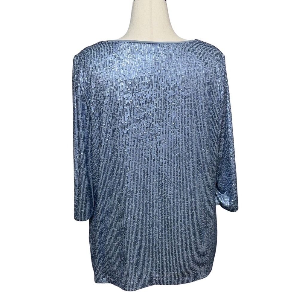 Alex Evenings Top Womens 2X Blue Sequins 3/4 Sleeve Pullover Stretch Party Glam - Picture 3 of 10